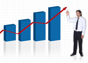 executive pointing at bar graph