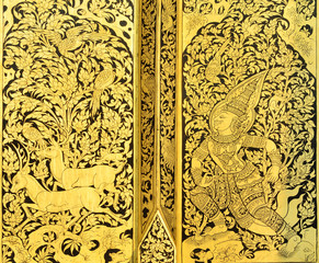Plakat Thai painting on wood gold