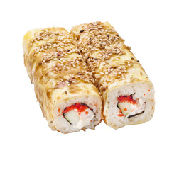 sushi roll with caviar in pancake