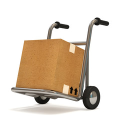 Hand truck with a box on white background (Delivery Concept)