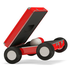 First Aid Kit on Wheels with a Pill Inside over white background