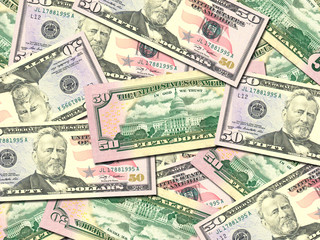 Fototapeta na wymiar Background of money pile 50 USA dollars
