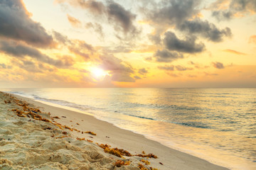 Idyllic beach of Caribbean Sea at sunrise