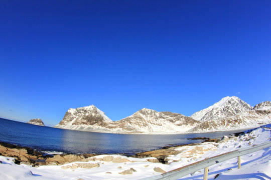 The bay of Haukland in wintertime