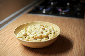 Plate of dried crusts on table