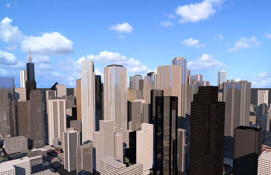 city central business district on blue sky background