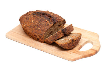 home-made bread from rye flour on white background