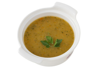 vegetable soup in the bowl on white background