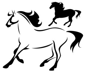 beautiful running horse - outline and silhouette