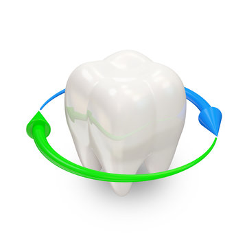 Teeth with arrows on white background