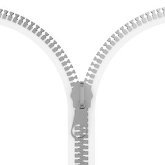 Closeup of Metal Zipper isolated on white background