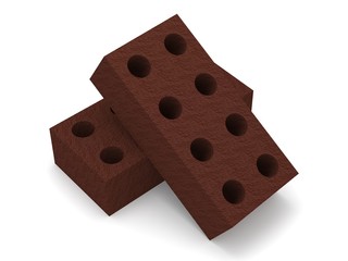 Two red bricks on white background