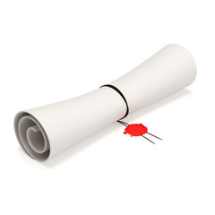 Paper scroll with wax on white background