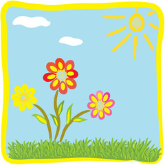 Fototapeta na wymiar Childish cartoon floral greeting card