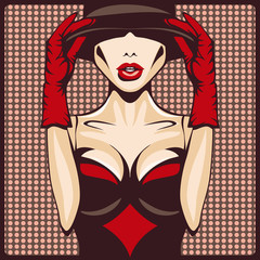 gloves hat and corset woman