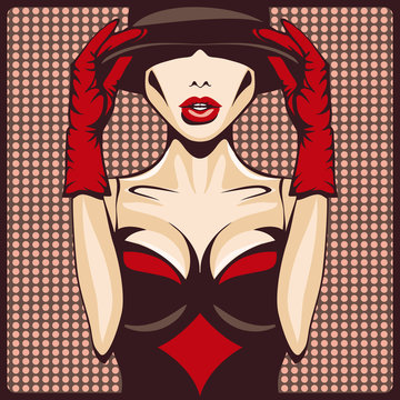 gloves hat and corset woman