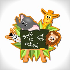 animals with blackboard - back to school concept