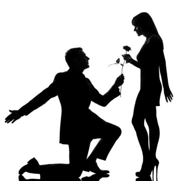 recommend clip art: one couple man kneeling offering rose flower and woman smiling