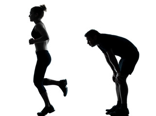 one couple man woman exercising workout fitness