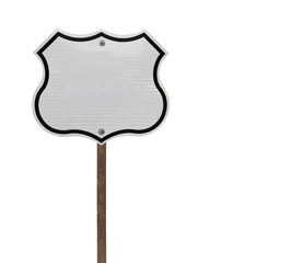 Tall Blank Isolated Interstate Sign on Wood Post