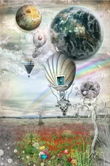 Tuinposter Field with flowers and balloons © Rosario Rizzo