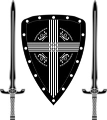 fantasy shield and swords of european warriors