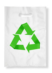 Plastic bag on white with recycle symbol.