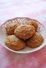 Homemade almonds cookies in white porcelain tray