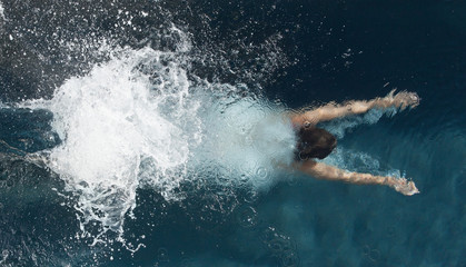 Above view of diving person
