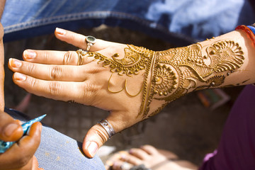 fresh henna on hands, Diwali, Jaipur ,Rajasthan, India