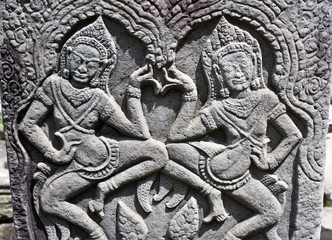 Apsara Dancers Carved on Bayon Temple, Angkor, Cambodia