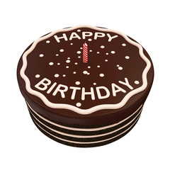 Chocolate Birthday Cake with Candle isolated on white background