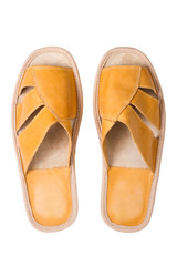isolated yellow leather comfortable slippers