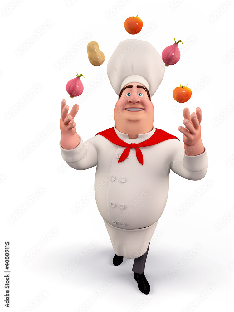 Wall mural Chef playing with vegetables