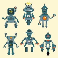 Stickers pour porte Robots Mignonne petite collection de robots - en vecteur - set 1