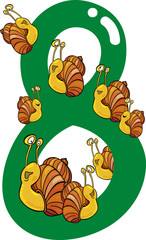 Obraz na płótnie Canvas numer osiem i 8 ślimaki