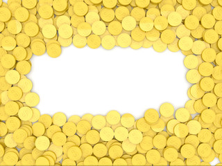 Frame from golden coins on white background