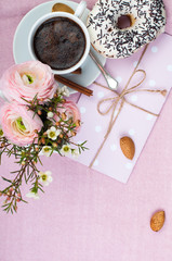 Obraz na płótnie Canvas Lovely breakfast in pink colors