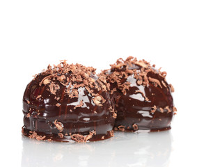 Сhocolate cookie poured chocolate with chocolate shavings