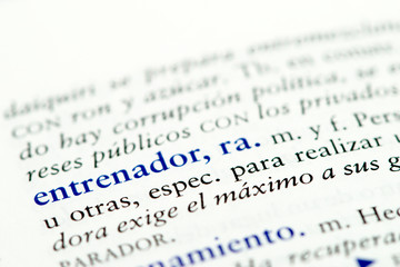 Fototapeta premium Closeup of Spanish dictionary word for coach
