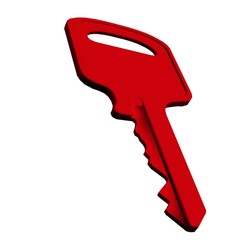 Red key in isolationon a white background