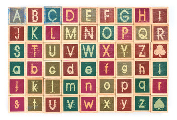 wooden toy alphabet A to Z on white background