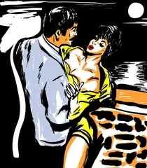 Poster de jardin Des bandes dessinées couple sensualité croquis couleur