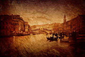 Textured image of  Rialto Bridge in Venice.