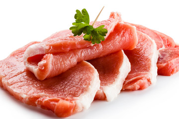 Fresh raw pork on white background
