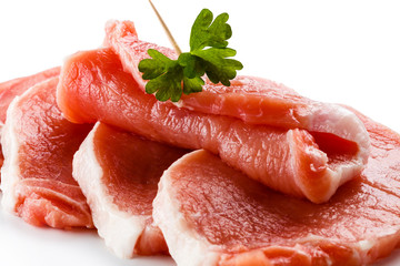 Fresh raw pork on white background