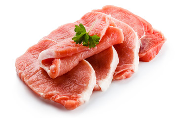 Fresh raw pork on white background