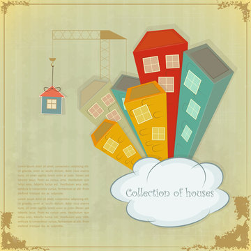 Collection of houses on vintage background