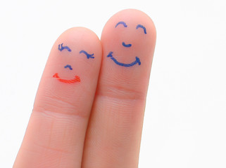 happy couple fingers with women leans on man