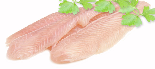Fillet of Fish Pangasius. Isolated on white background.